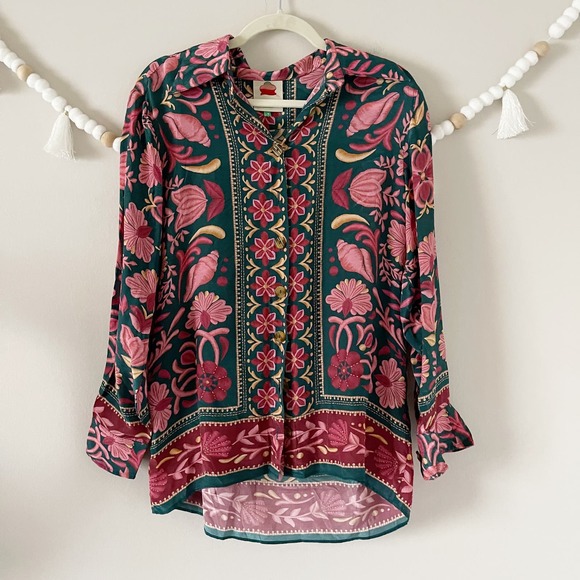 NEW Farm Rio Seashell Tapestry Buttoned Shirt Floral Salmon Pink Small - Picture 15 of 15